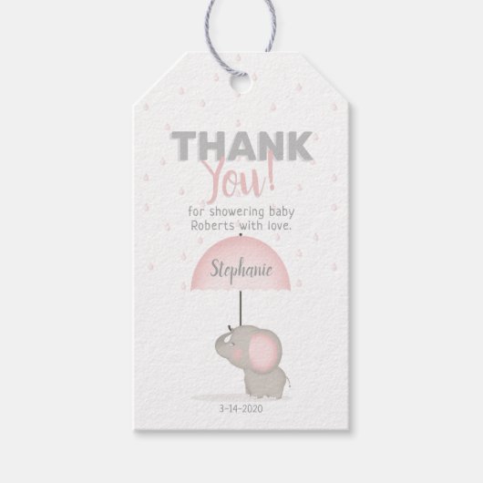 Baby Olifant Roze Baby shower Cadeaulabel (Voorkant)