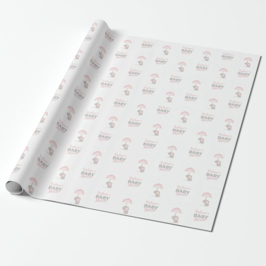 Baby Olifant Roze Baby shower Cadeaupapier (Uitgerold)