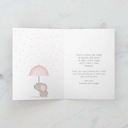 Baby Olifant Roze Baby shower Kaart (Binnen)