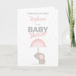Baby Olifant Roze Baby shower Kaart