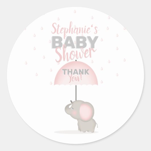 Baby Olifant Roze Baby shower Ronde Sticker (Voorkant)