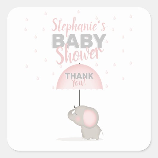 Baby Olifant Roze Baby shower Vierkante Sticker (Voorkant)