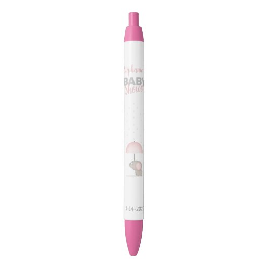 Baby Olifant Roze Baby shower Zwarte Inkt Pen (Voorkant Verticaal)