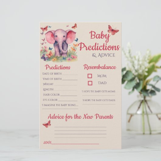 Baby olifant roze Baby voorspellingen advies Kaart (Staand voorkant)