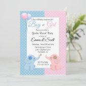 Baby olifant roze blauw genderfeest kaart (Staand voorkant)