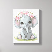 Baby Olifant roze bloemen op hoofd kwekerij Canvas Afdruk (Voorkant)
