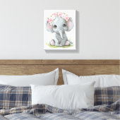 Baby Olifant roze bloemen op hoofd kwekerij Canvas Afdruk (Insitu (Slaapkamer))
