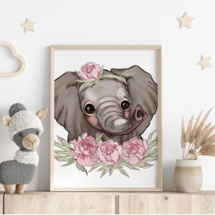 Baby Olifant Roze Dierenposter Muurprint Poster