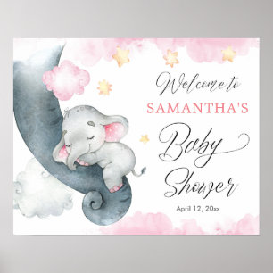 Baby olifant roze meisje baby shower welkom bord poster