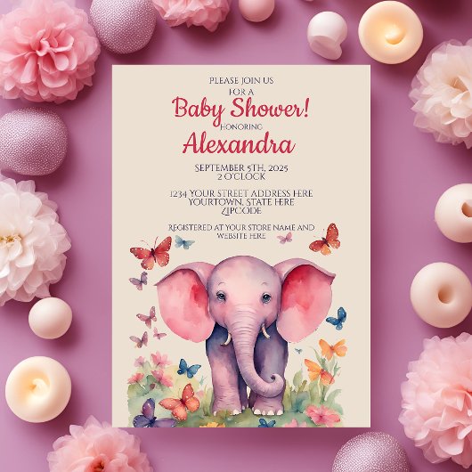 Baby Olifant Roze Meisjes Baby shower Kaart