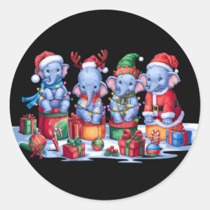 Baby olifant Santa hat gewei elf kerstlicht Ronde Sticker