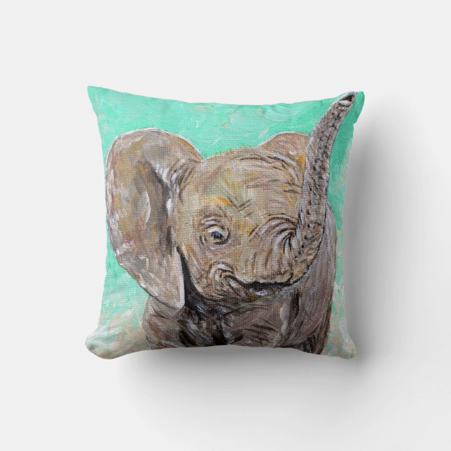 Baby Olifant Schilderij Kussen (Voorkant)