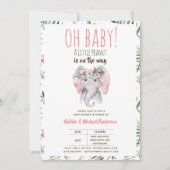 Baby Olifant Shower Uitnodiging, Boho Bloemen Kaart (Voorkant)