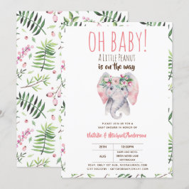 Baby Olifant Shower Uitnodiging, Boho Bloemen Kaart