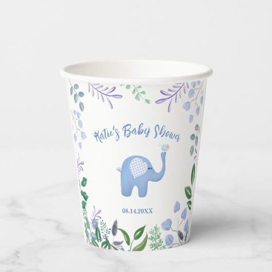 Baby Olifant Song Bird Baby shower Papieren Bekers (Achterkant)