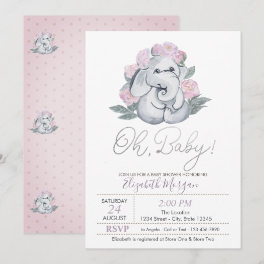 Baby olifant Stippen Florence Baby shower Kaart (Voorkant / Achterkant)