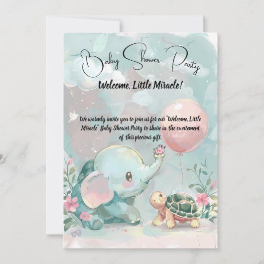 Baby Olifant & Turtle Baby shower Uitnodiging (Voorkant)