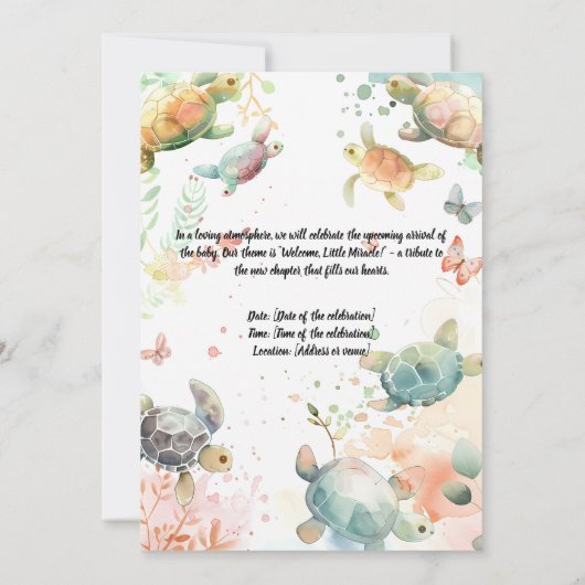 Baby Olifant & Turtle Baby shower Uitnodiging (Achterkant)