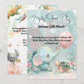 Baby Olifant & Turtle Baby shower Uitnodiging (Voorkant / Achterkant)