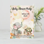 Baby Olifant & Turtle Baby shower Uitnodiging (Staand voorkant)