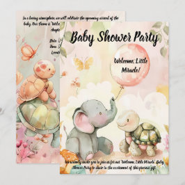Baby Olifant & Turtle Baby shower Uitnodiging