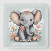 Baby Olifant Vierkante Klok (Voorkant)