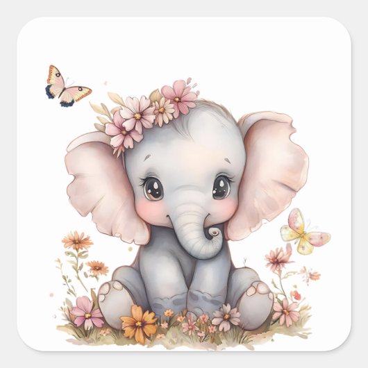 Baby-olifant Vierkante Sticker (Voorkant)