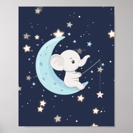 Baby Olifant Vist Sterren Poster (Voorkant)
