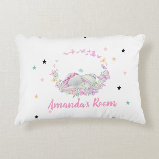 Baby Olifant, Vlinders, Sterren Accent Kussen (Voorkant)