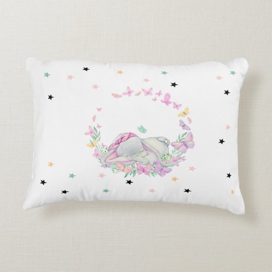 Baby Olifant, Vlinders, Sterren Accent Kussen (Achterkant)