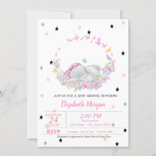 Baby Olifant, Vlinders, Sterren Baby shower Kaart