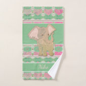 Baby Olifant w/Hearts Roze en Groen Bad Handdoek (Handdoek)