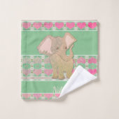 Baby Olifant w/Hearts Roze en Groen Bad Handdoek (Wasdoekje)