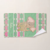 Baby Olifant w/Hearts Roze en Groen Bad Handdoek (Handdoek)