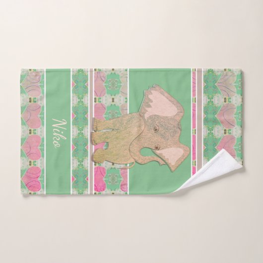 Baby Olifant w/Hearts Roze en Groen Bad Handdoek (Handdoek)