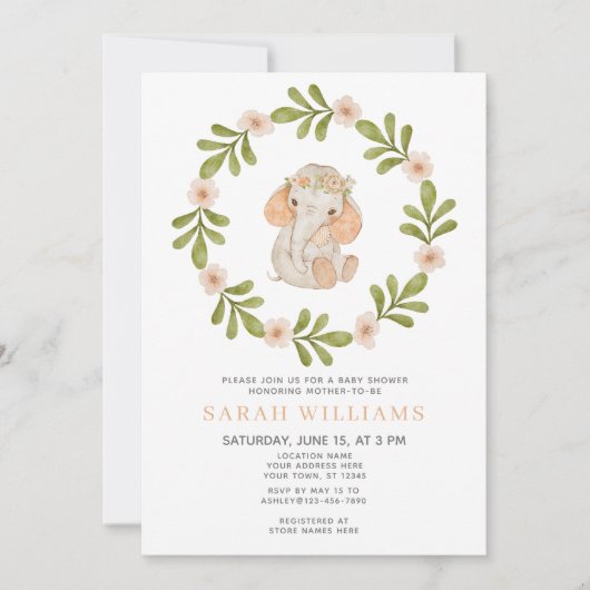 Baby olifant Waterverf Baby shower met baarmoederd Kaart (Voorkant)