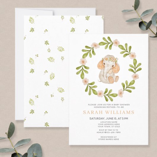 Baby olifant Waterverf Baby shower met baarmoederd Kaart