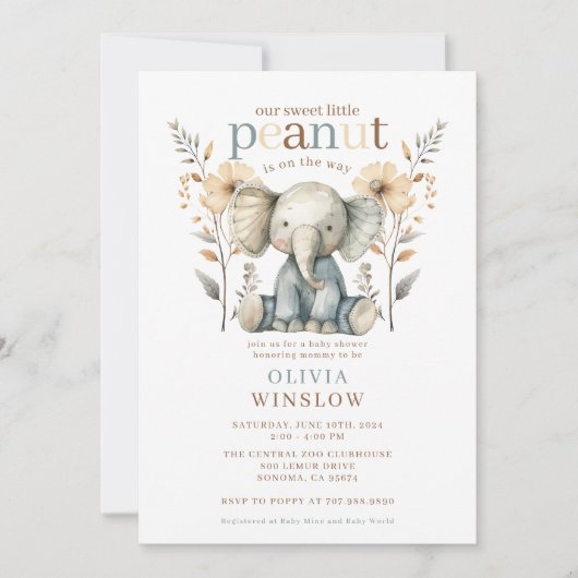 Baby Olifant Waterverf Blauw Baby shower Kaart (Voorkant)