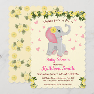 Baby olifant Waterverf Floral Baby shower Kaart