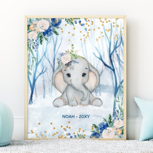 Baby Olifant Winter Scène - Kinderkamer Poster