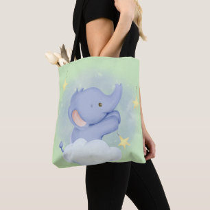 Baby Olifant zittend op een wolk met sterren Tote Bag