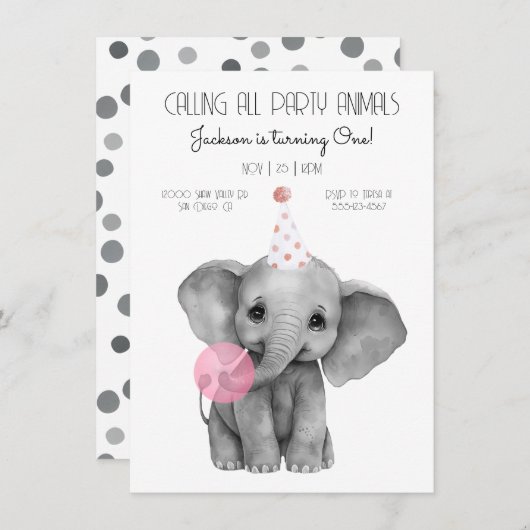 Baby olifant zwart-wit kaart (Voorkant / Achterkant)