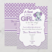 Baby Olifantdouche uitnodiging in Paarse en Grijs (Voorkant / Achterkant)