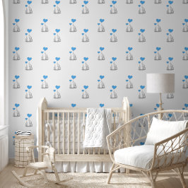 Baby Olifanten & Blauwe Hartballonnen Ontwerp Behang