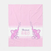 Baby olifanten blazen roze streep aangepaste naam fleece deken (Voorkant)