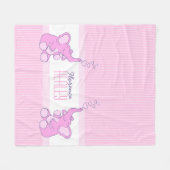 Baby olifanten blazen roze streep aangepaste naam fleece deken (Voorkant (Horizontaal))