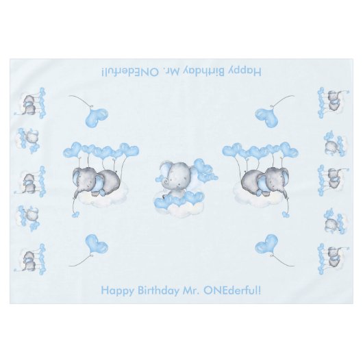 Baby Olifanten en Blue Love Heart Balloons Custom Tafelkleed (Voorkant (Horizontaal))