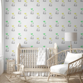Baby Olifanten Groen Geel Hart Ballons Ontwerp Behang