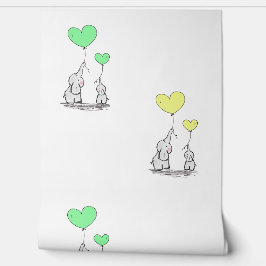 Baby Olifanten Groen Geel Hart Ballons Ontwerp Behang