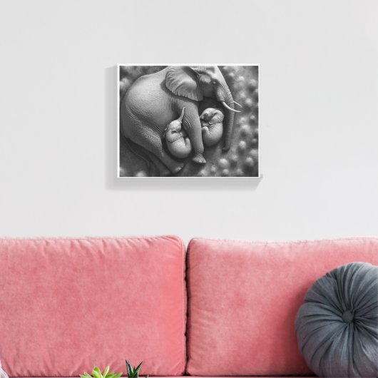 BABY OLIFANTEN MET MOEDER CANVAS AFDRUK (Insitu (Woonkamer))